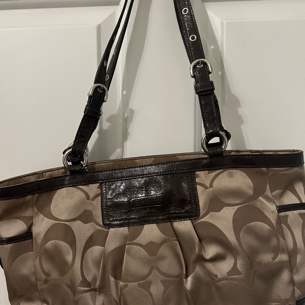 Coach Tan and Brown Signature Shoulder Bag